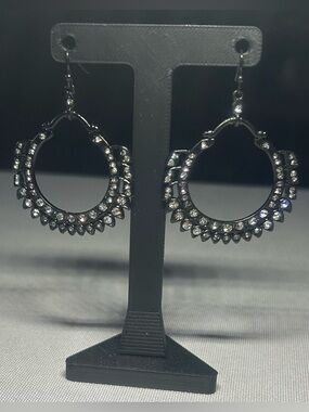 ViVI Black Hoop Earrings with Crystal Accents